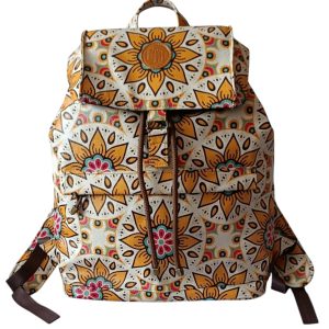 Mandela Print Leather Backpack – African-Inspired Laptop Bag